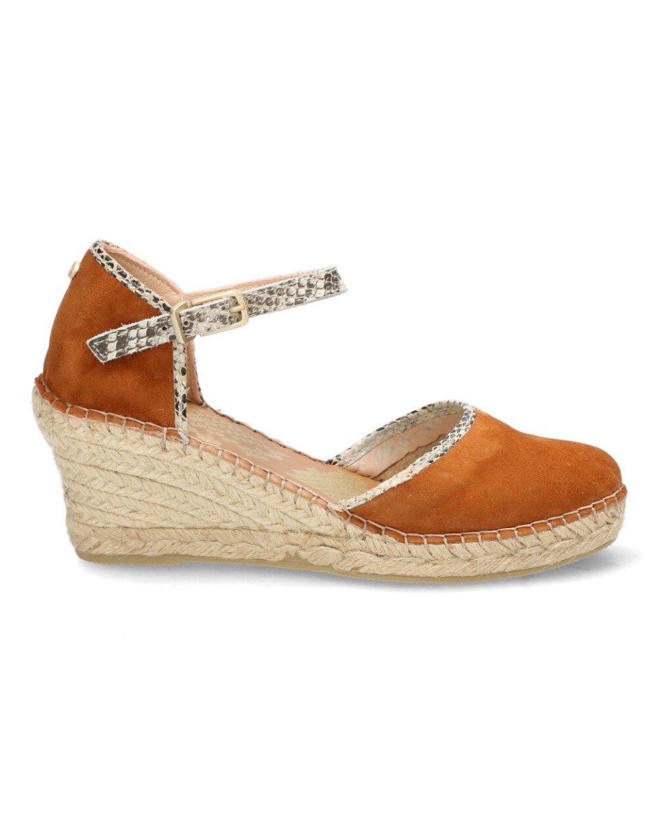 Cognac suede espadrille wedges with 