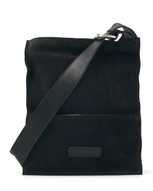 black suede messenger bag